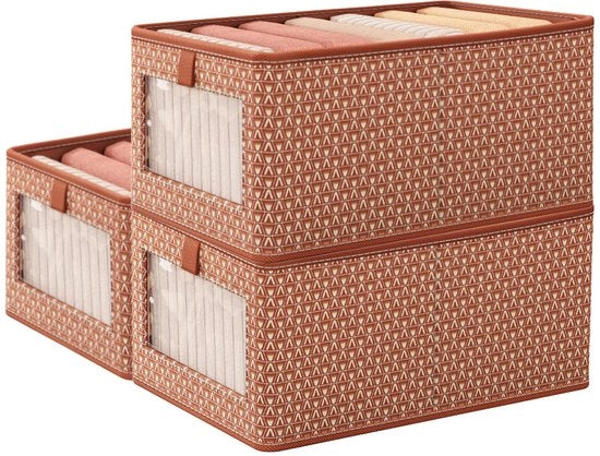Organizzatore per armadi 3 pezzi, 3-pack contenitore opacabile in tessuto con finestra trasparente, organizzatore per giocattoli, abbigliamento, libri (rosso, 36 * 25 * 20 cm)