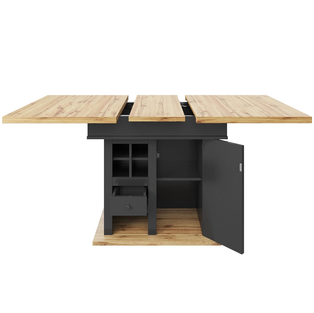 Tavolo da pranzo allungabile 110-140x80x75 cm con vani contenitore; MDF; nero e naturale