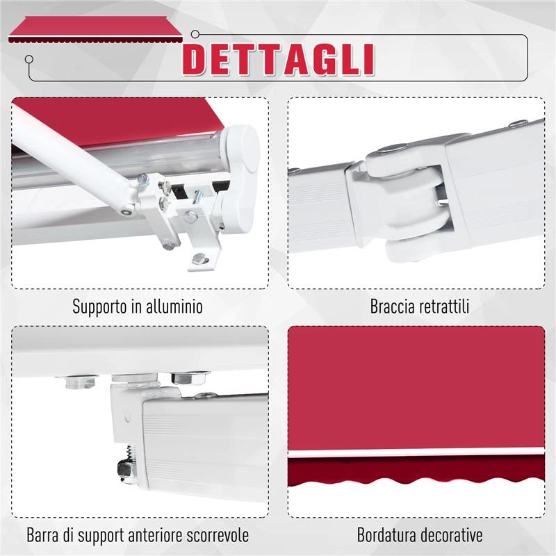 TENDA DA SOLE PER ESTERNO AVVOLGIBILE 300 X 250 CM COLORE ROSSO