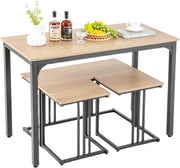 Set tavolo e sedia da pranzo 4 pezzi, tavolo da cucina 4 persone 120 x 60 x 75 con 1 panca e 2 sgabelli, struttura in metallo, per sala da pranzo, soggiorno, caffè (naturale)