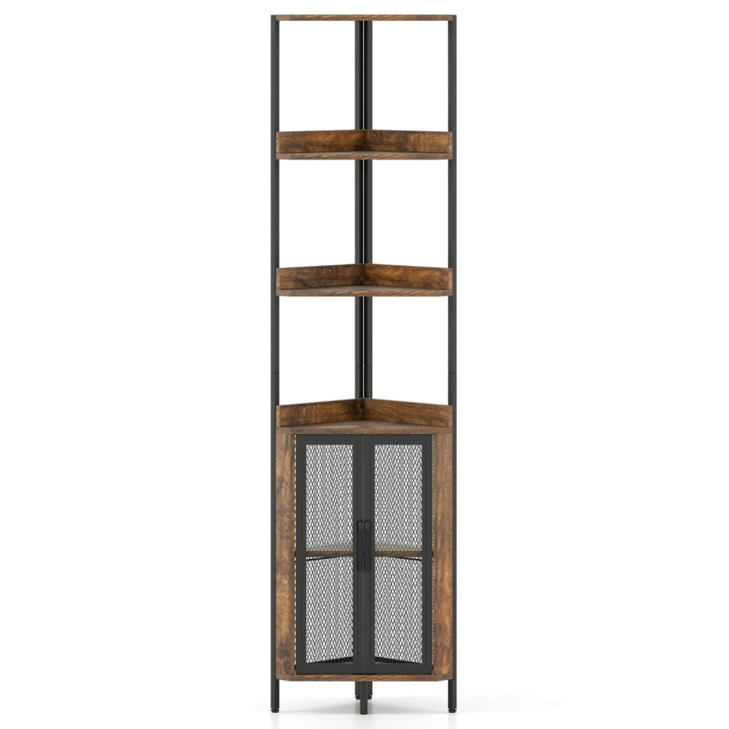 Mensola angolare 32 x 32 x 170 cm 4 ripiani regolabili portavasi in stile industriale in metallo marrone rustico 20_0018386