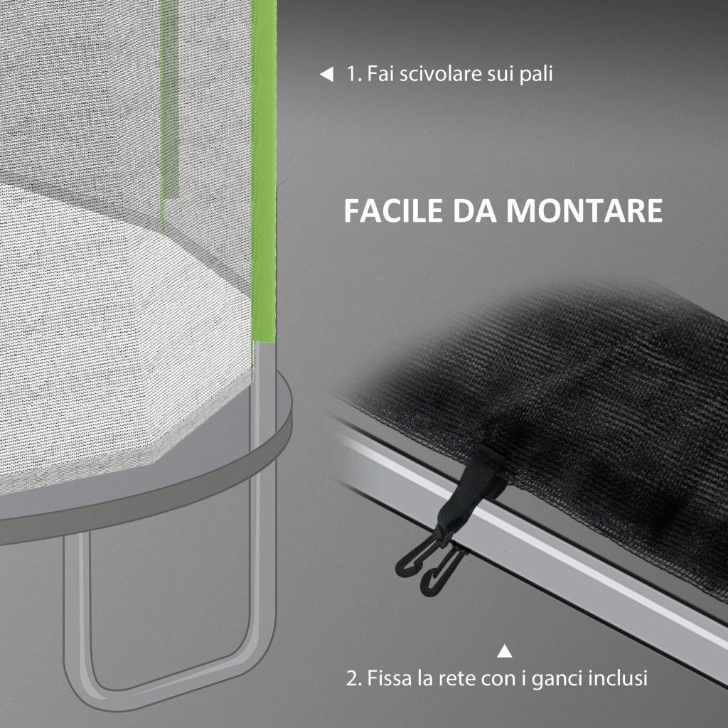Rete di Protezione per Trampolino 8 Pali con Ingresso a Cerniera ¨C zephmum ¨C PE, Nero e Verde, ?366x180 cm