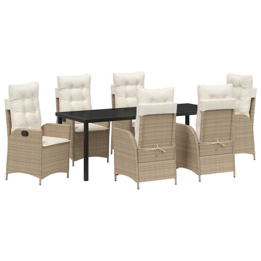 Set da pranzo da giardino da 7 pezzi con cuscini beige in polyrattan