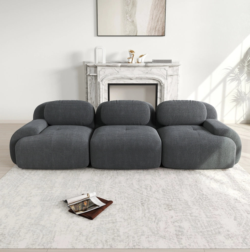 Divano modulare angolare in tessuto corduroy grigio