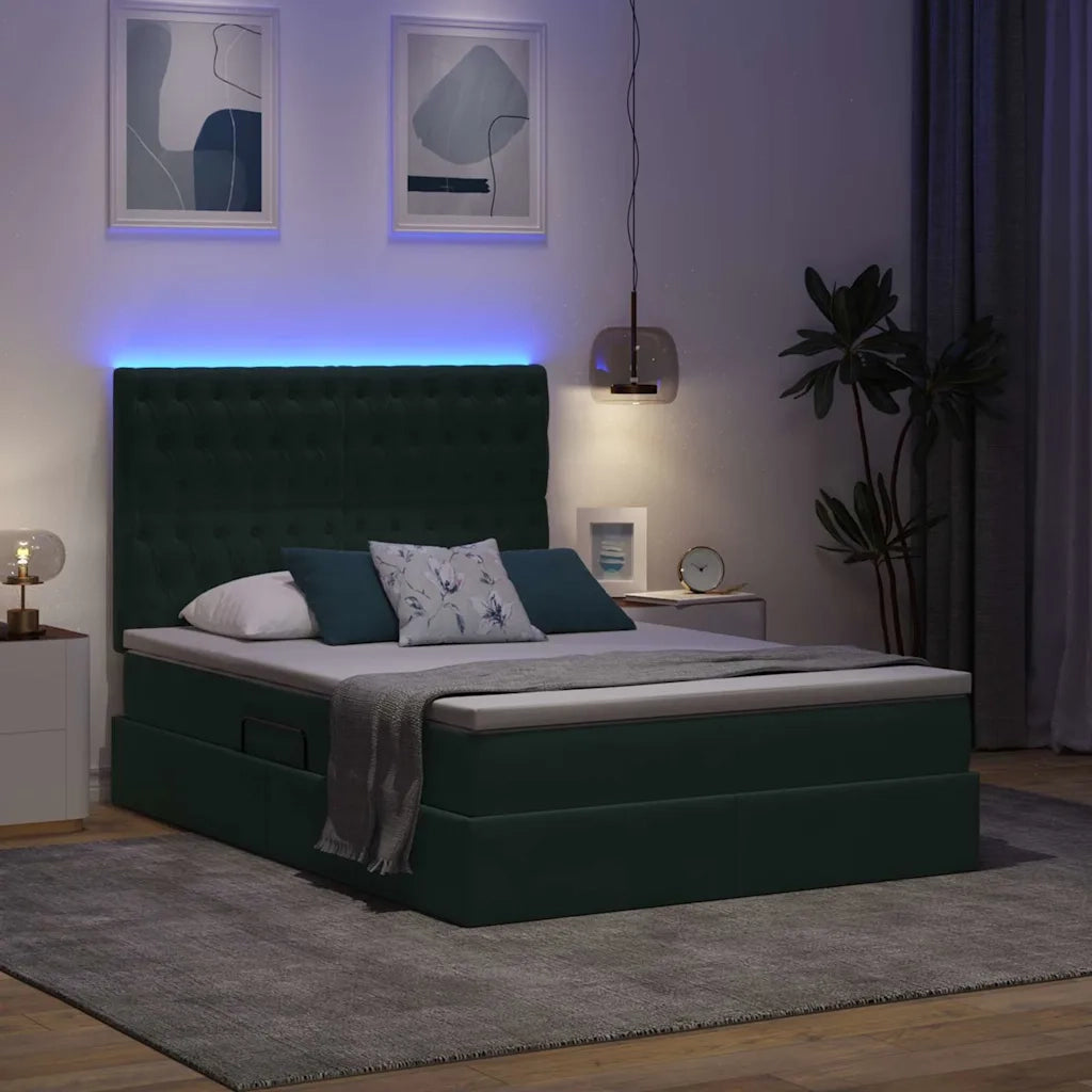 Letto con contenitore LED e materasso Verde Scuro 140 x 200 cm