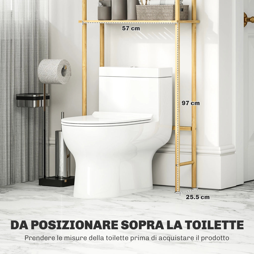 Mobile Sopra WC a 3 Ripiani a Doghe Salvaspazio in Bamb¨´, 63.5x25.5x181 cm, color Legno