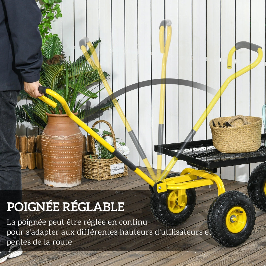 Carrello da giardino 4 ruote ¨C Xylo ¨C metallo giallo 94x48,5x100 cm carico max 150 kg