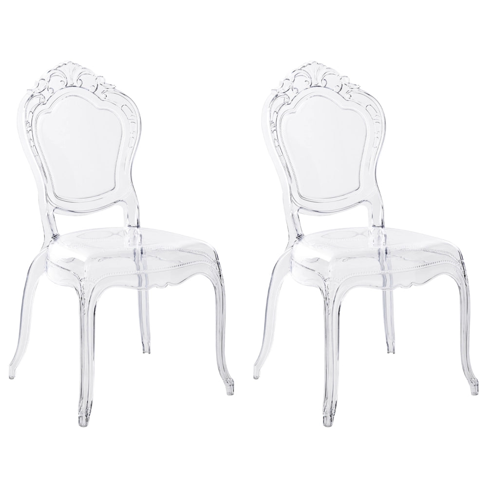 Set di 2 sedie da pranzo in acrilico trasparente con schienale solido senza braccioli impilabili dal design moderno vintage