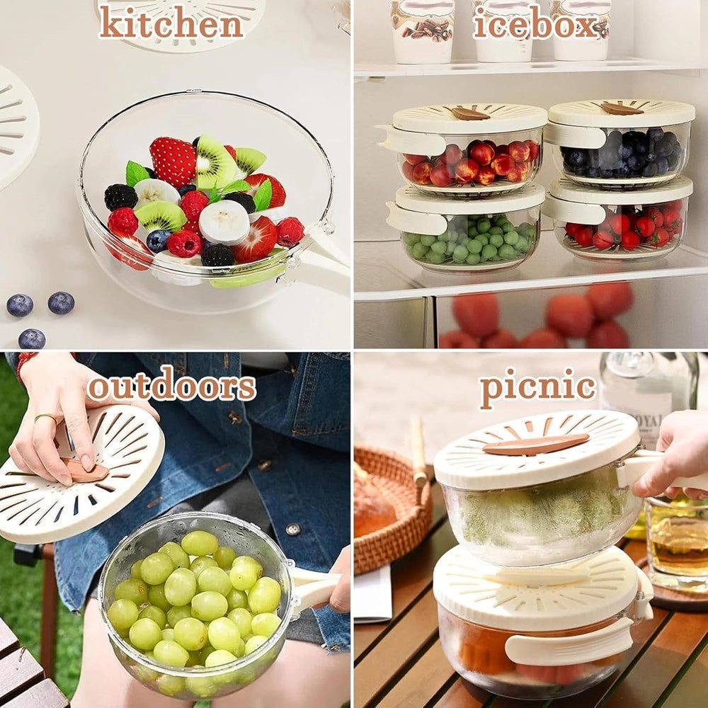 Trade Shop - Ciotola Per Lavare Frutta Verdura Contenitore Alimenti Manico Pieghevole Con Filtro Picnic -