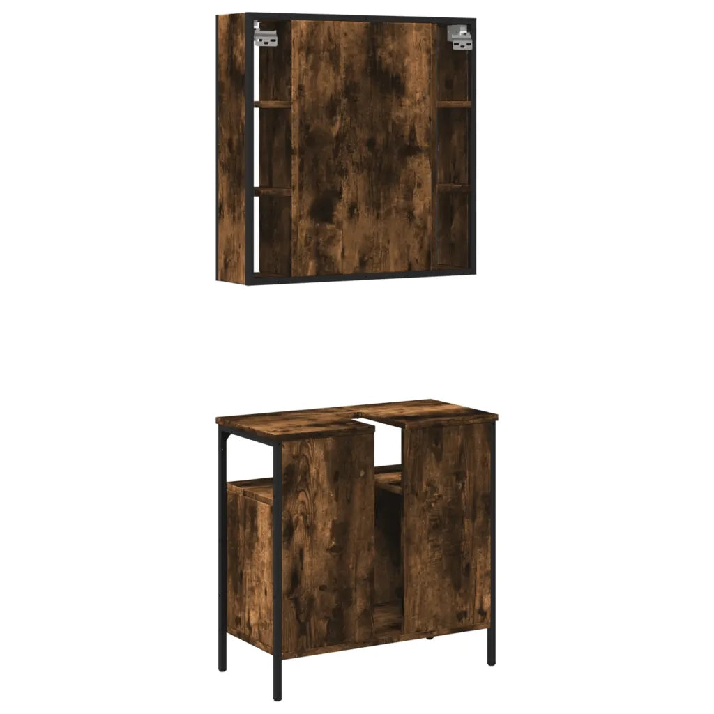 Set Mobili da Bagno 2 pz Rovere Fumo in Legno Multistrato 3214717