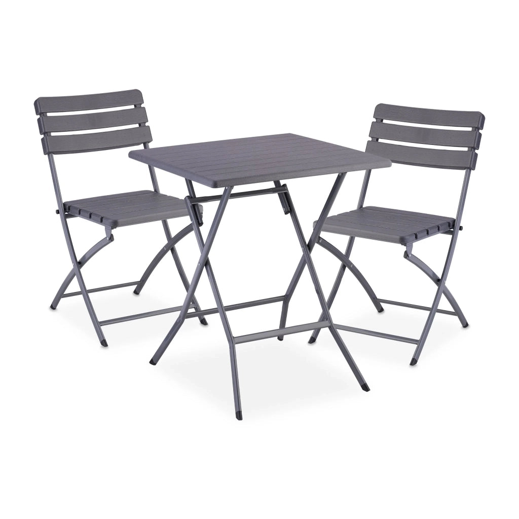 Set da balcone 3 pezzi tavolo pieghevole 61 x 61 cm e 2 sedie comode design moderno in plastica grigia 13_0015633