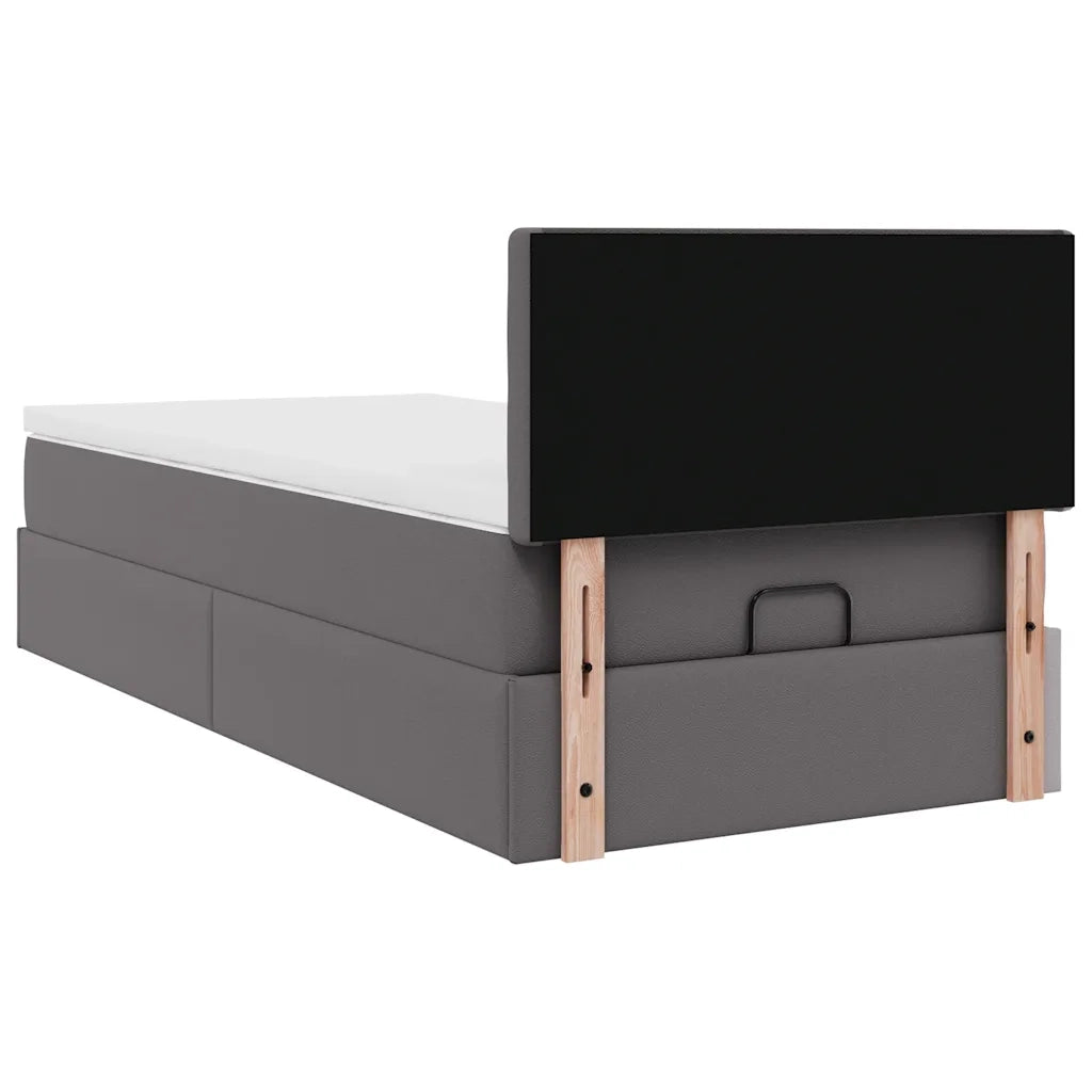 Struttura Letto Pouf con Materasso Grigio 90x200 cm Similpelle
