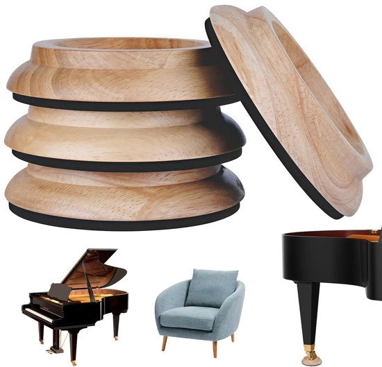 4 impianti di sostegno per pianoforte: sostegni in legno, rotondi, diametro 10 cm, coppe per pianoforte, sostegni, legno in gomma, antiscivolo per pianoforte, arredi, divani