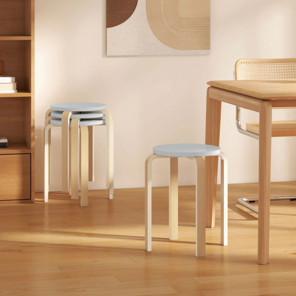 Set 4 Sgabelli Rotondi e Impilabili Ø40x45 cm in Legno Grigio