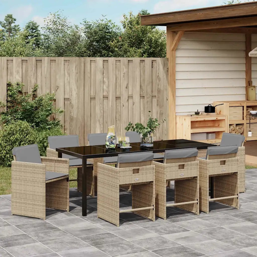 Set da Pranzo per Giardino 9 pcs Beige polyrattan 3380712