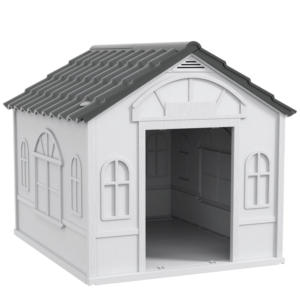 Casetta per Cani da Esterno 84,2x98,2x82 cm con Tetto Inclinato in PP Impermeabile Grigio