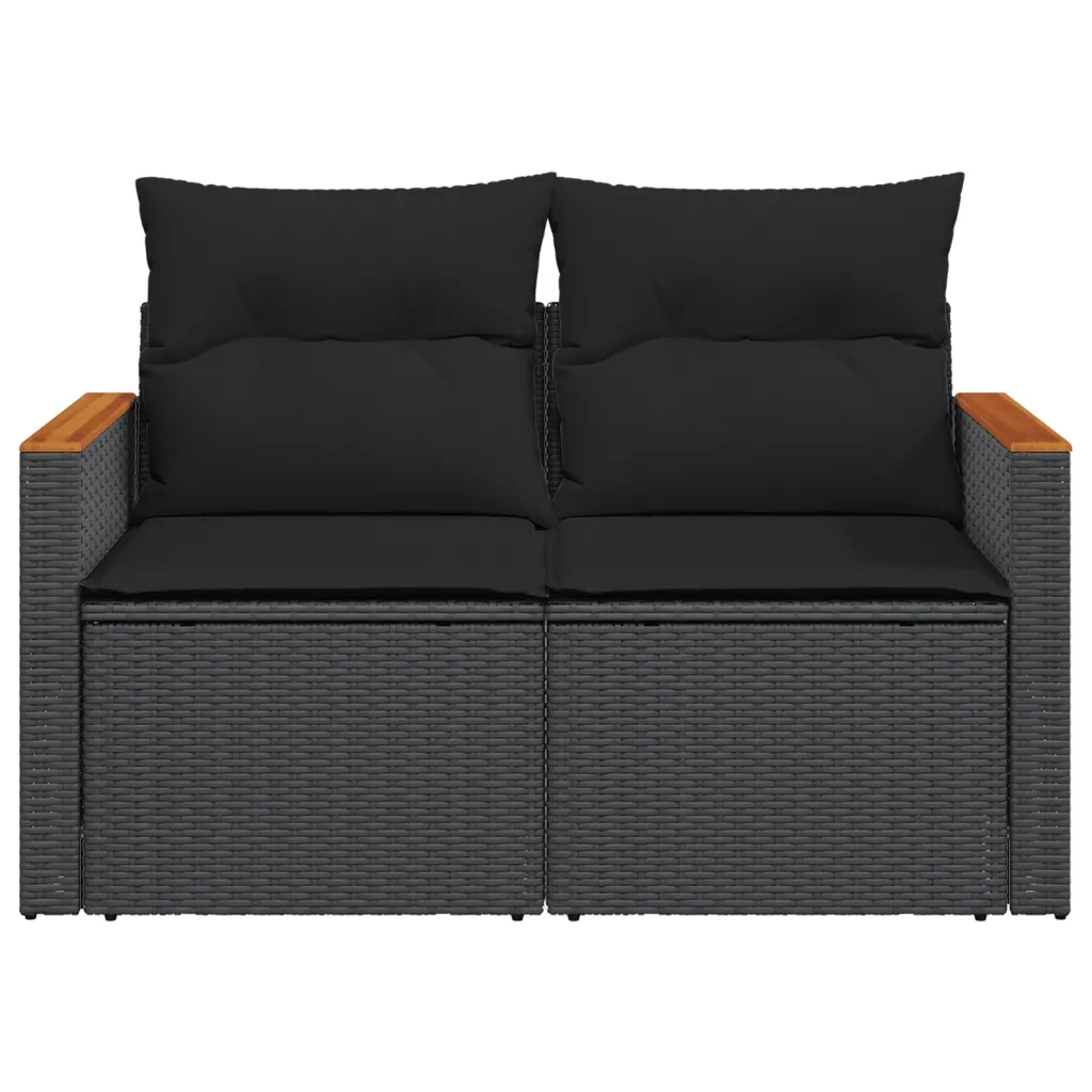 Divano da Giardino con Cuscini a 2 Posti Nero in Polyrattan 365994
