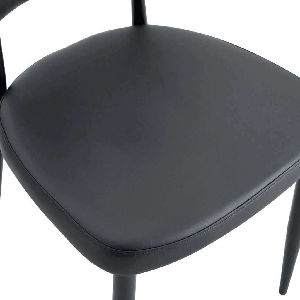 Set di 2 sedie da pranzo moderne nere in PU con schienale ergonomico e gambe in metallo