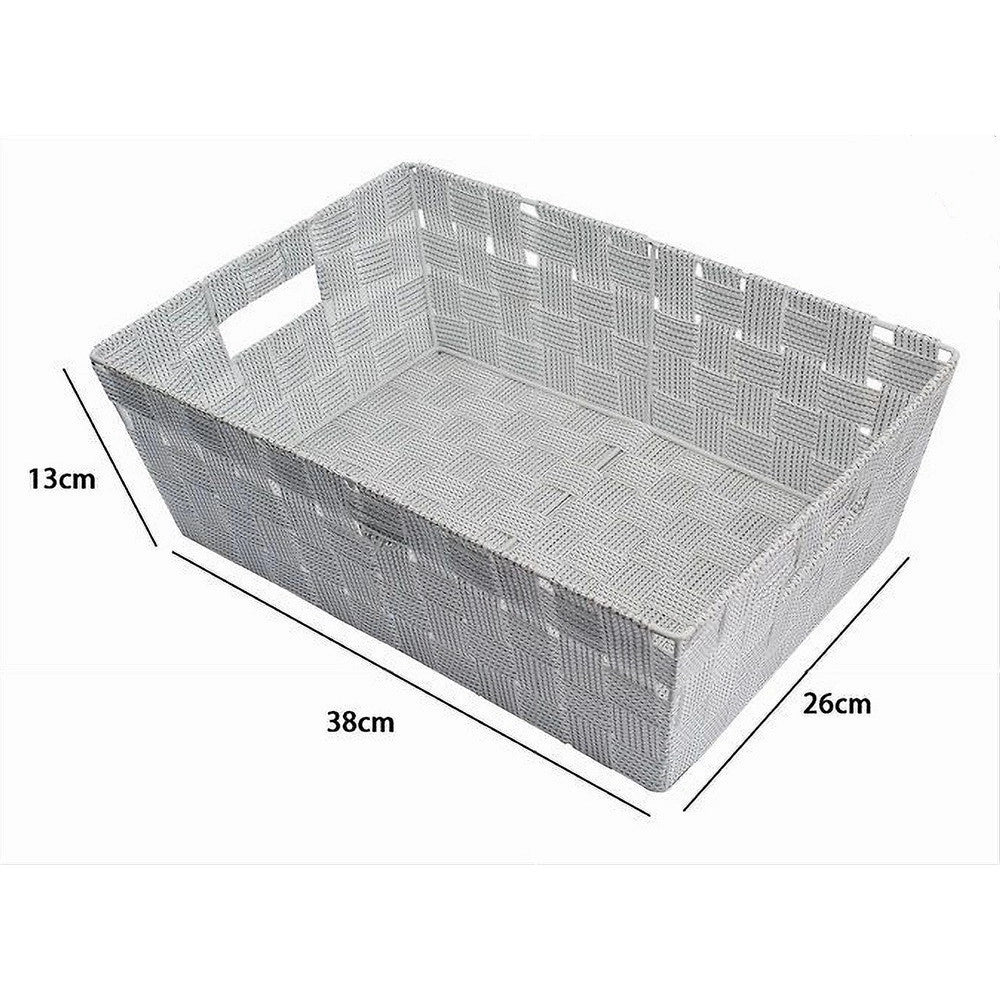 Trade Shop - Portaoggetti Cesto Tessuto Intrecciato 38x26x13 Cm Maniglie Grigio Chiaro 79030 -