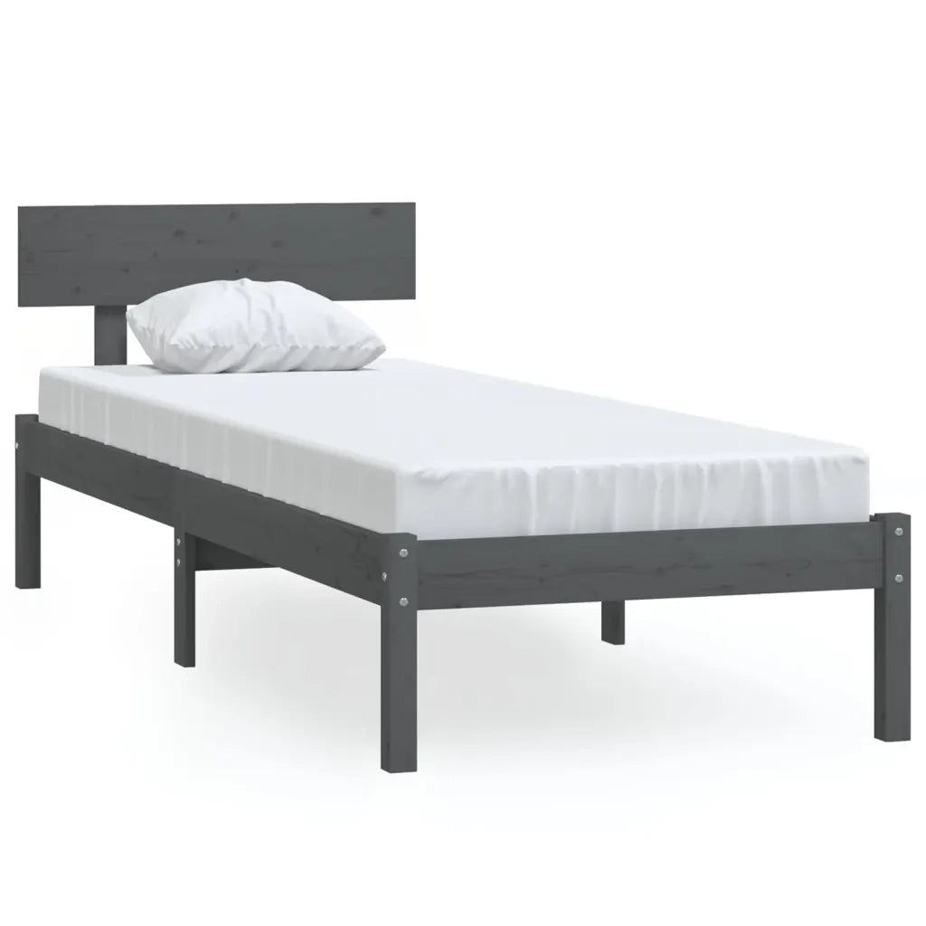 Letto singolo | Letto per adulti | Giroletto Grigio in Legno Massello di Pino 100x200 cm