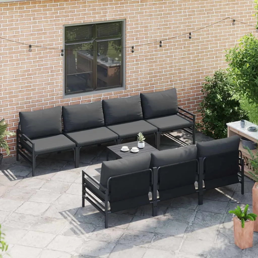 Set Divano da Giardino con cuscino 8 pcs Nero Acciaio 3378957