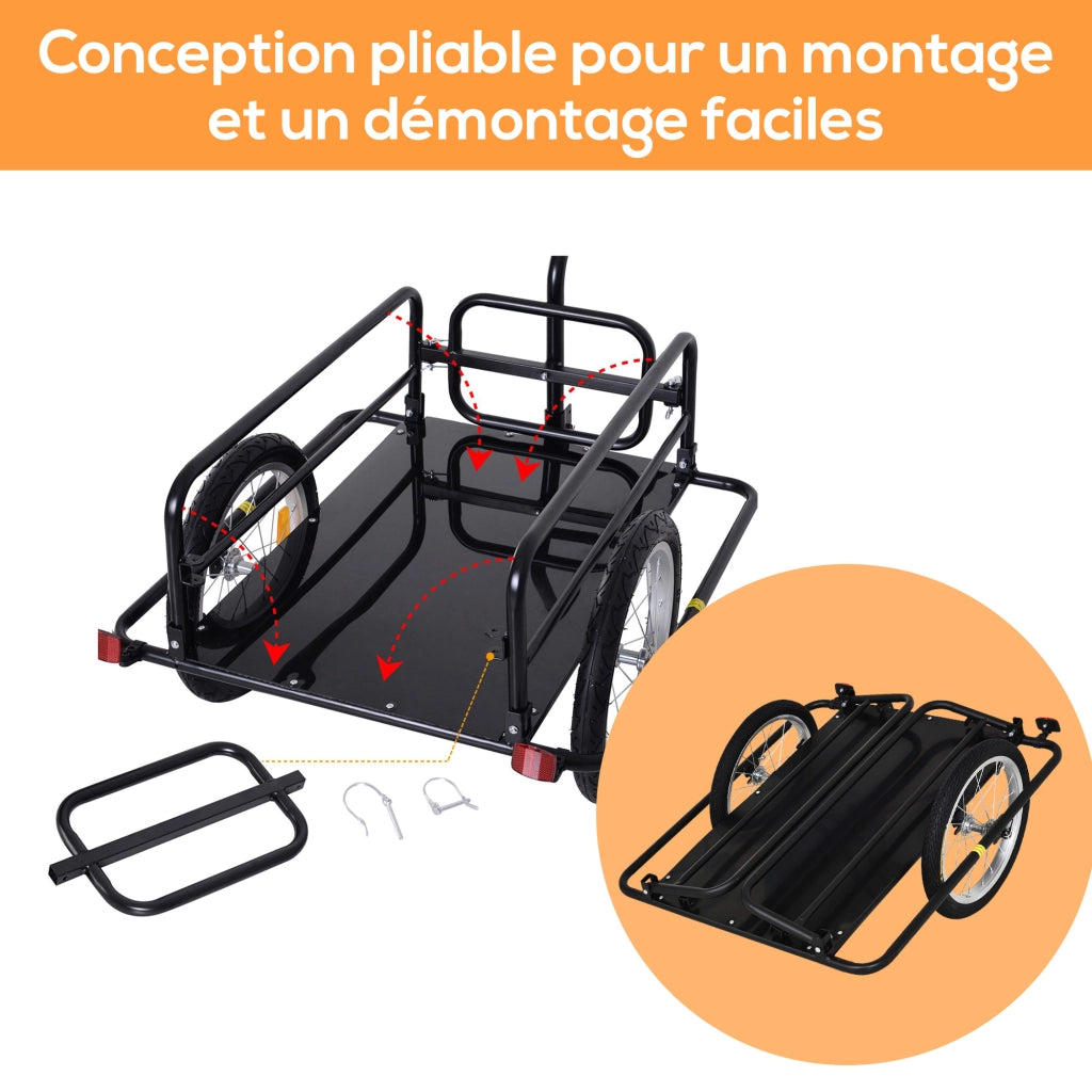 Rimorchio per bicicletta ¨C zephmum ¨C nero 155x71.5x77 cm 40 kg