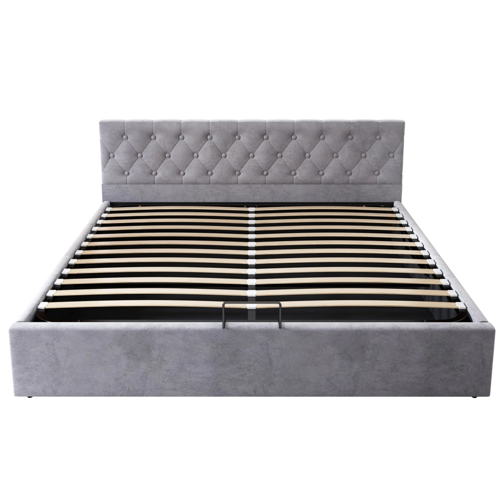 Letti contenitori 180x200 cm contenitore idraulico; testiera capitonné; velluto grigio (Senza materasso)