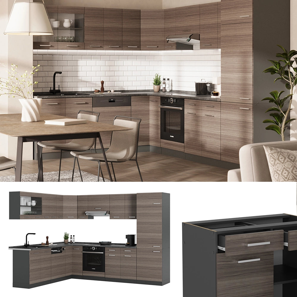 Vicco Cucina angolare completa Grigio nobile/antracite 227 x 287 cm , PL Antracite