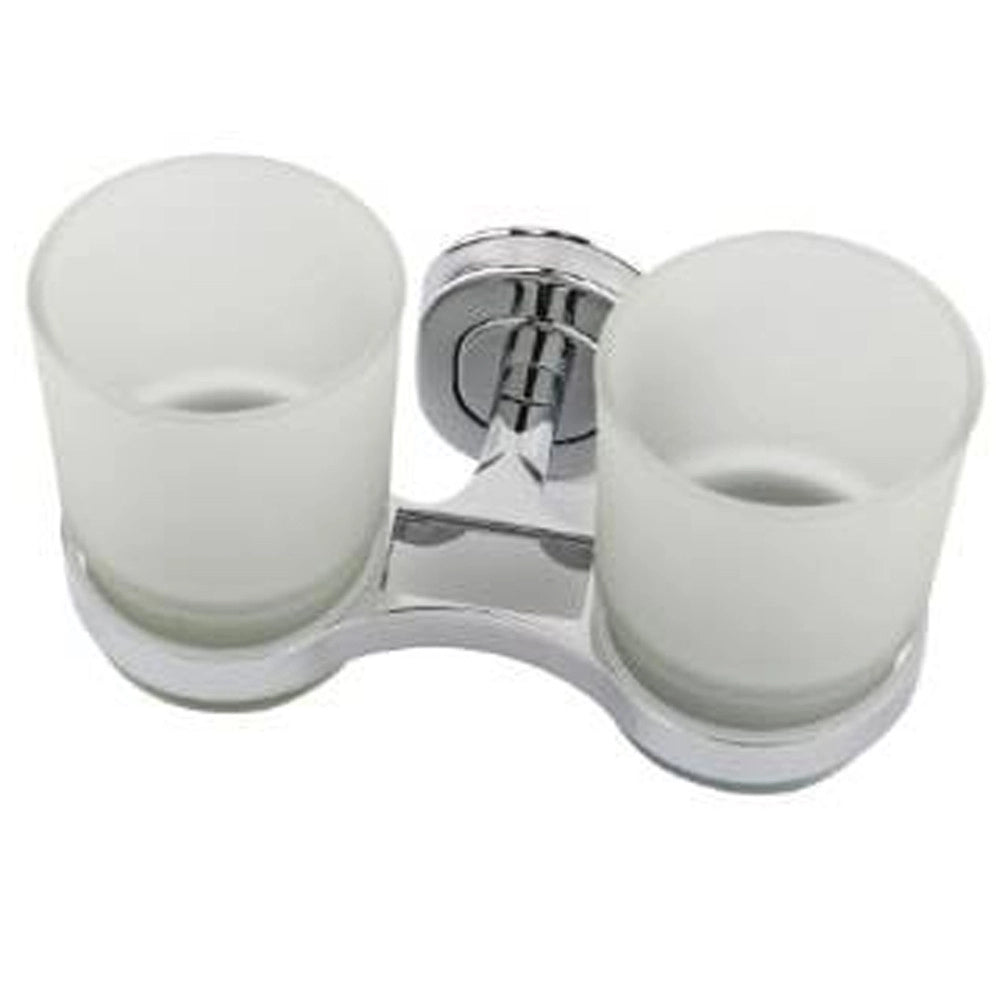 Trade Shop - Supporto Porta Spazzolini Con Bicchiere Doppio In Vetro A Parete Accessori Bagno -