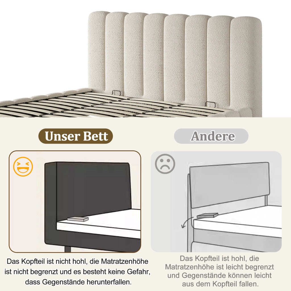 LETTO Contenitore 180x200 cm Bouclé Bianco con rete a doghe