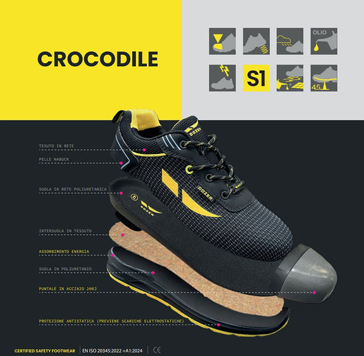 Scarpe Antinfortunistiche Basse Dozer Crocodile S1 Antitaglio Nero Taglia 46