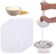 Set di 6 Sacchi di Tessuto per Strainare 12"x10" Tela di Nylon Riciclabile per Bevande Alcaline Yogurt Tè Latte Almond Soy Filtro a Tessuto Fine