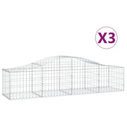 Cestini gabbioni recinzione a gabbia muro di contenimento ad arco 3 pezzi 200 x 50 x 40/60 cm ferro zincato argento 02_0040756