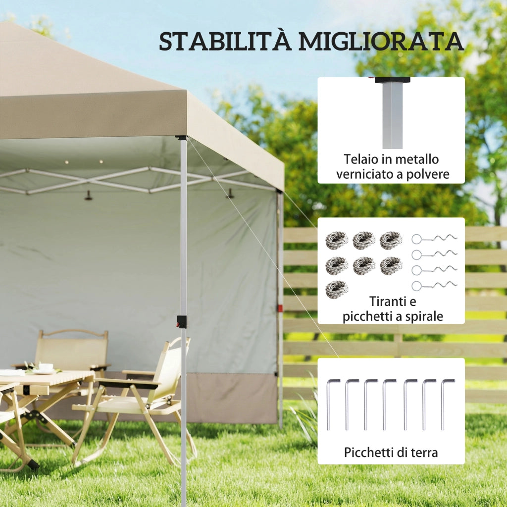 Gazebo Pieghevole Pop-Up 3x3 m con Parete Laterale, in Metallo e Tessuto Oxford, Beige