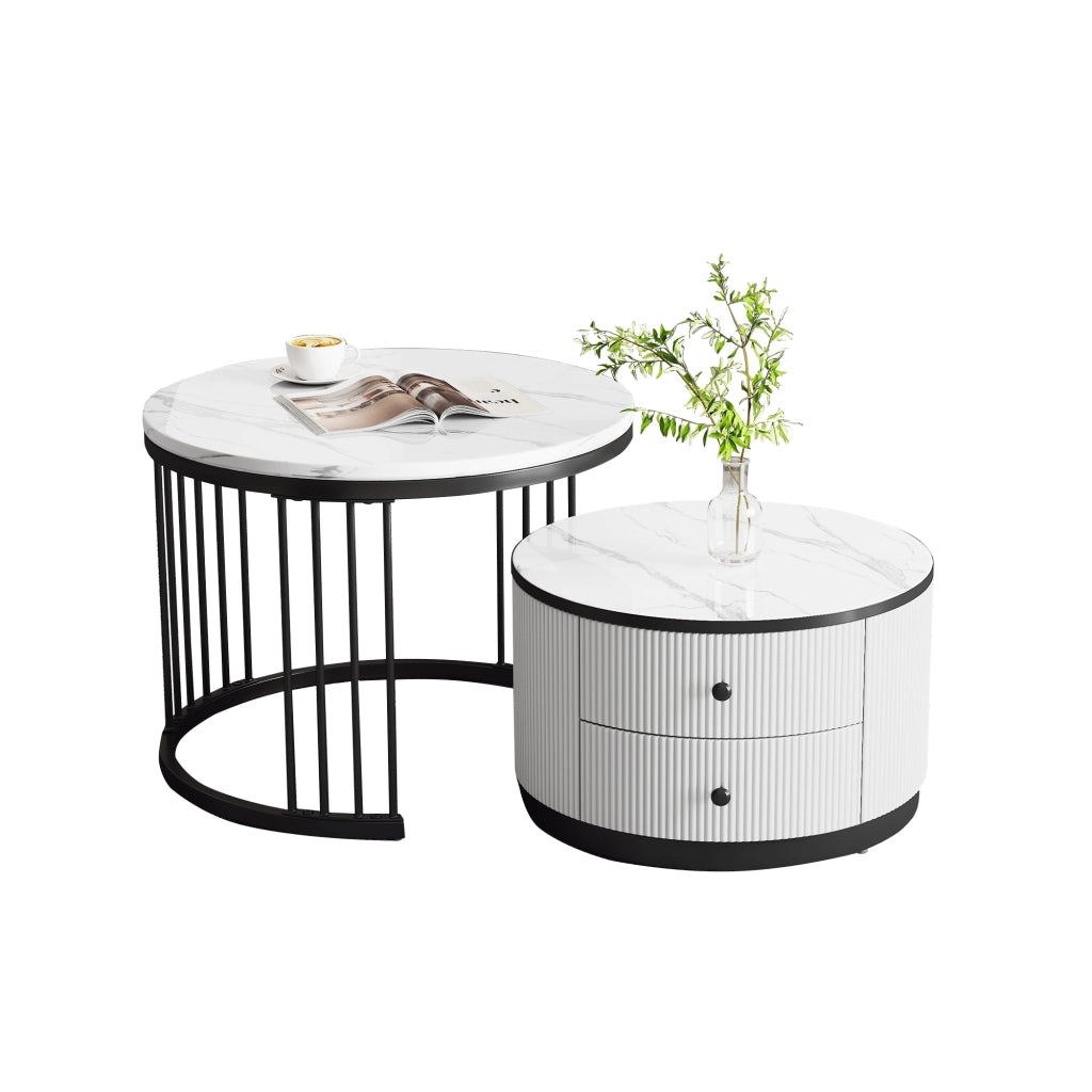 TAVOLINO DA CAFFÈ Set 2 pezzi 60x60x45,5 cm e 50x50x32 cm Bianco MDF