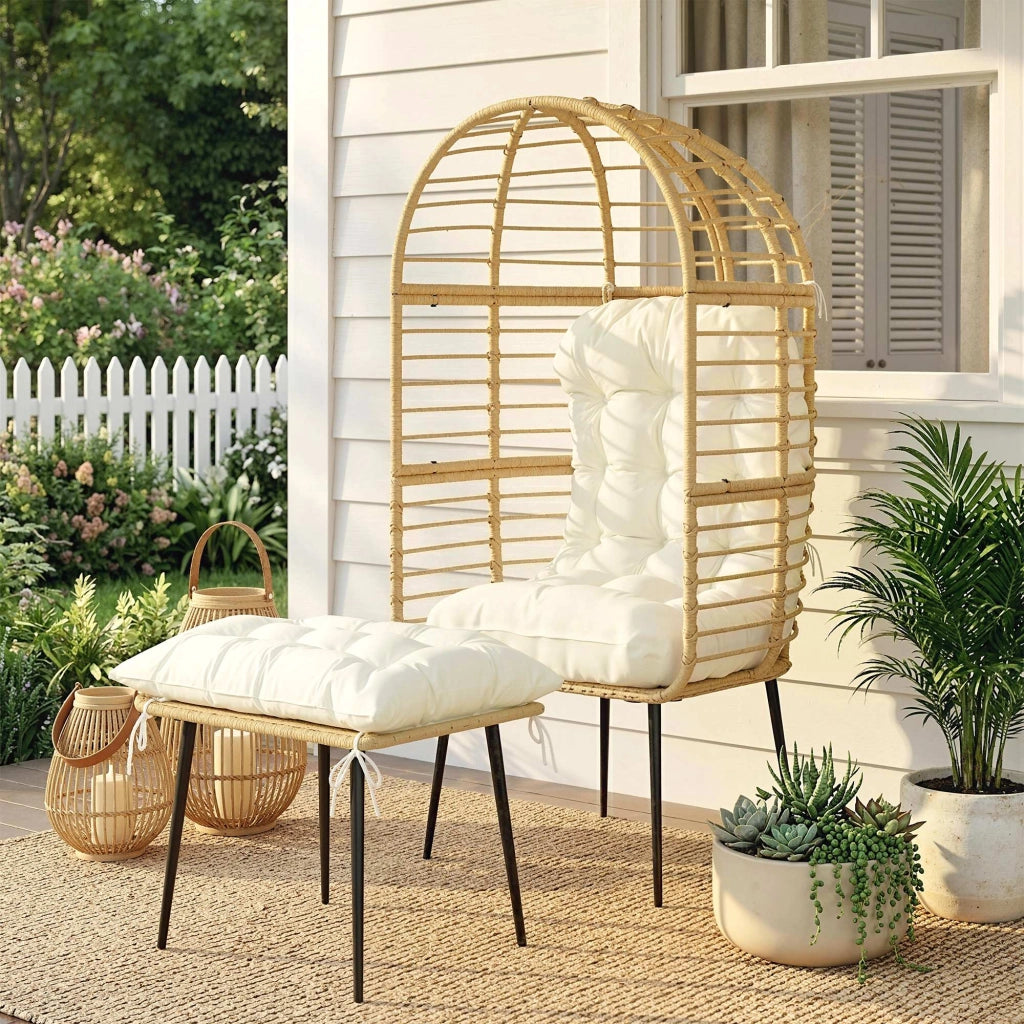 Poltrona da giardino in rattan con poggiapiedi e cuscini ¨C zephmum ¨C Beige