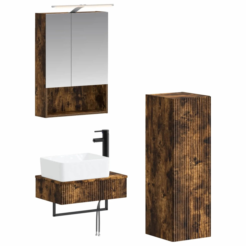 Set di Armadi da Bagno 4 pcs Rovere Fumo 50 x 14,5 x 70 cm 3407395