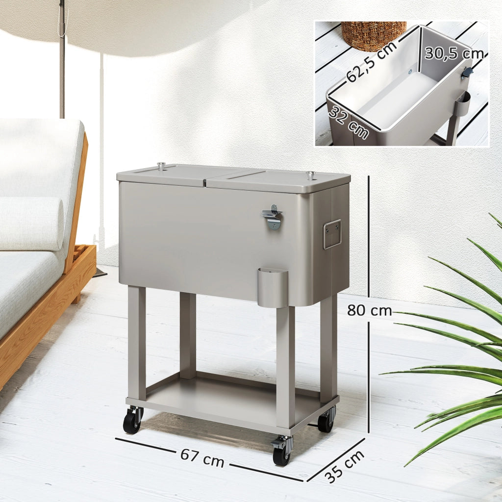 Carrello Refrigeratore con Ruote e Ripiano 56L per Giardino e Terrazza ¨C zephmum ¨C 67x35x80 cm Grigio