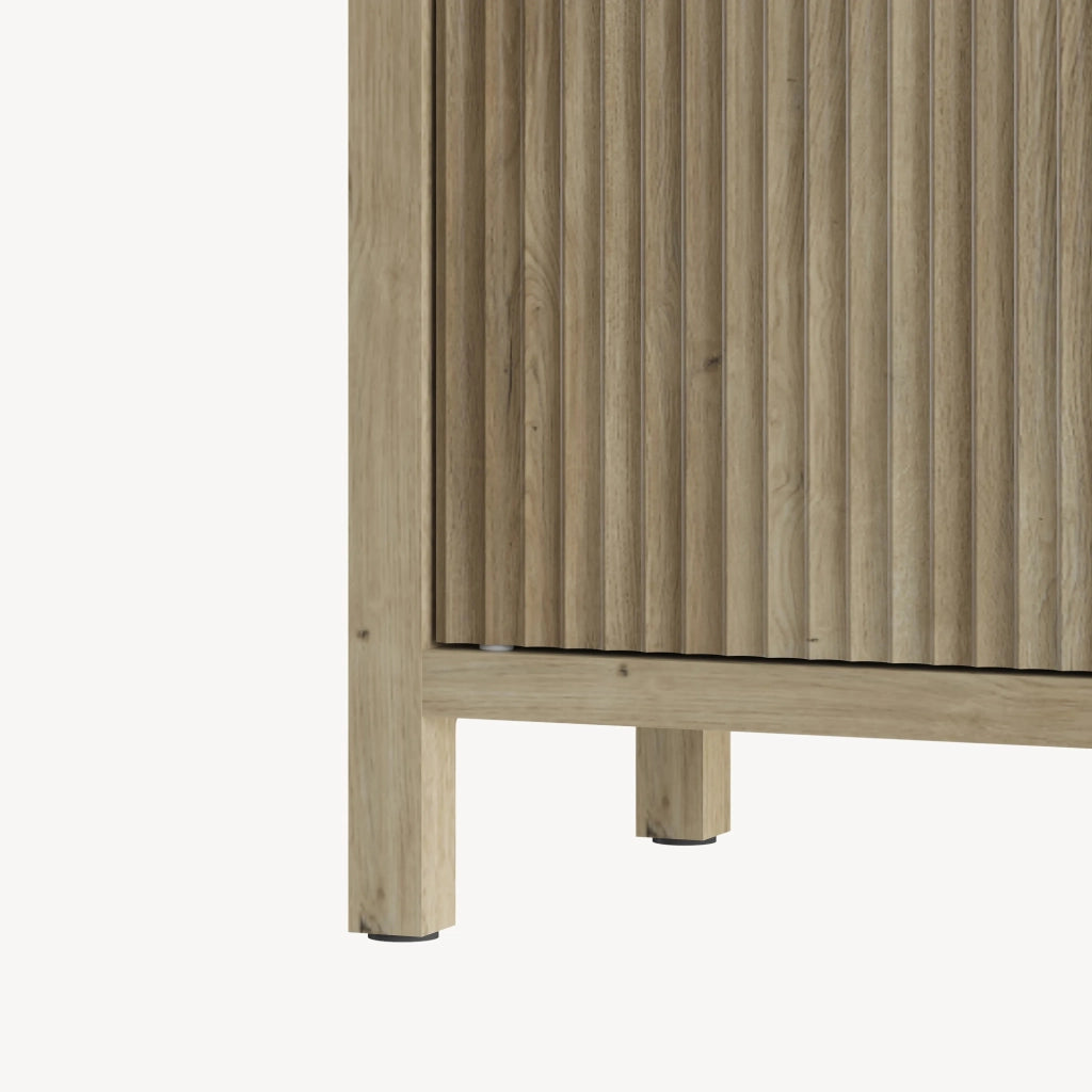 Credenza Bassa Lukkodso con 3 Ante e Scomparti Aperti 102x98x30 cm Effetto Rovere Medio Chiaro [en.casa]