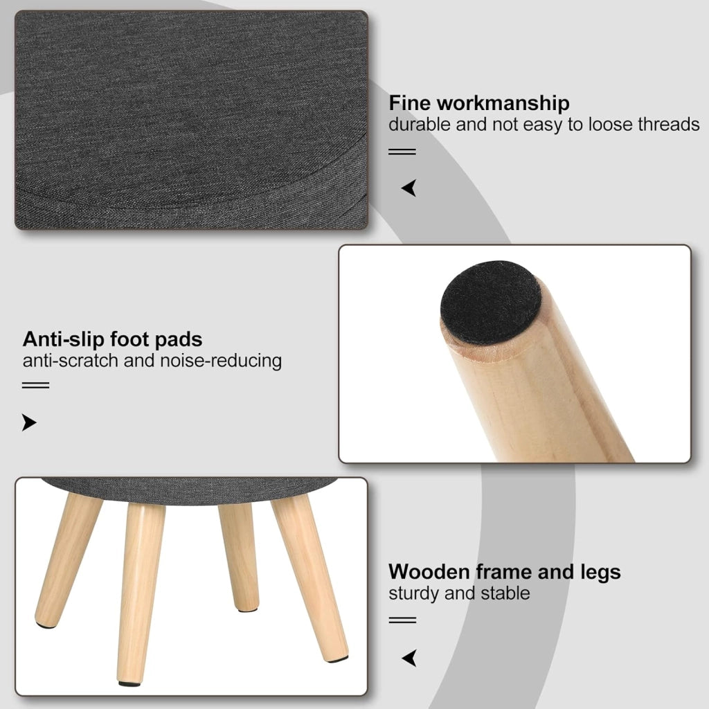 Pouf Contenitore Sgabello Basso Sedia Rotonda Poggiapiedi Gambe in Legno Grigio Scuro