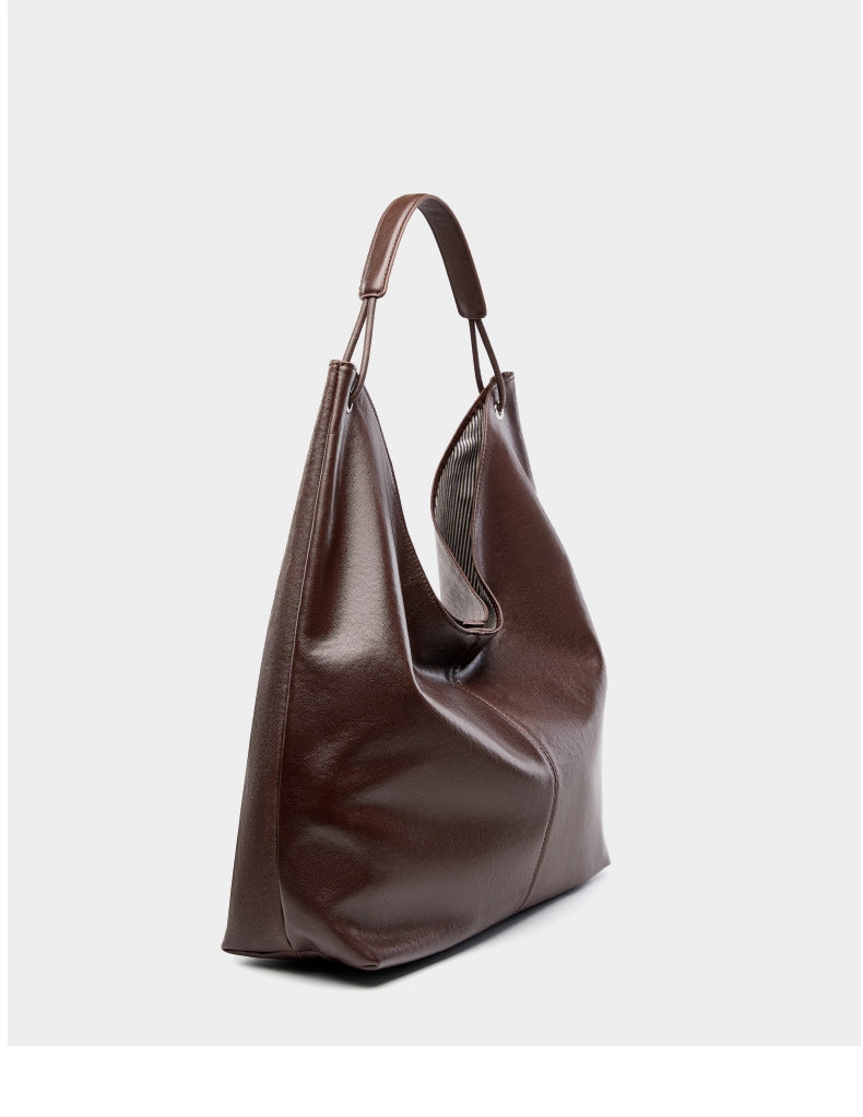 Borsa a mano da donna in vera pelle, marrone.
