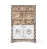 Credenza alta in legno di mango e MDF e dettagli dipinti a mano