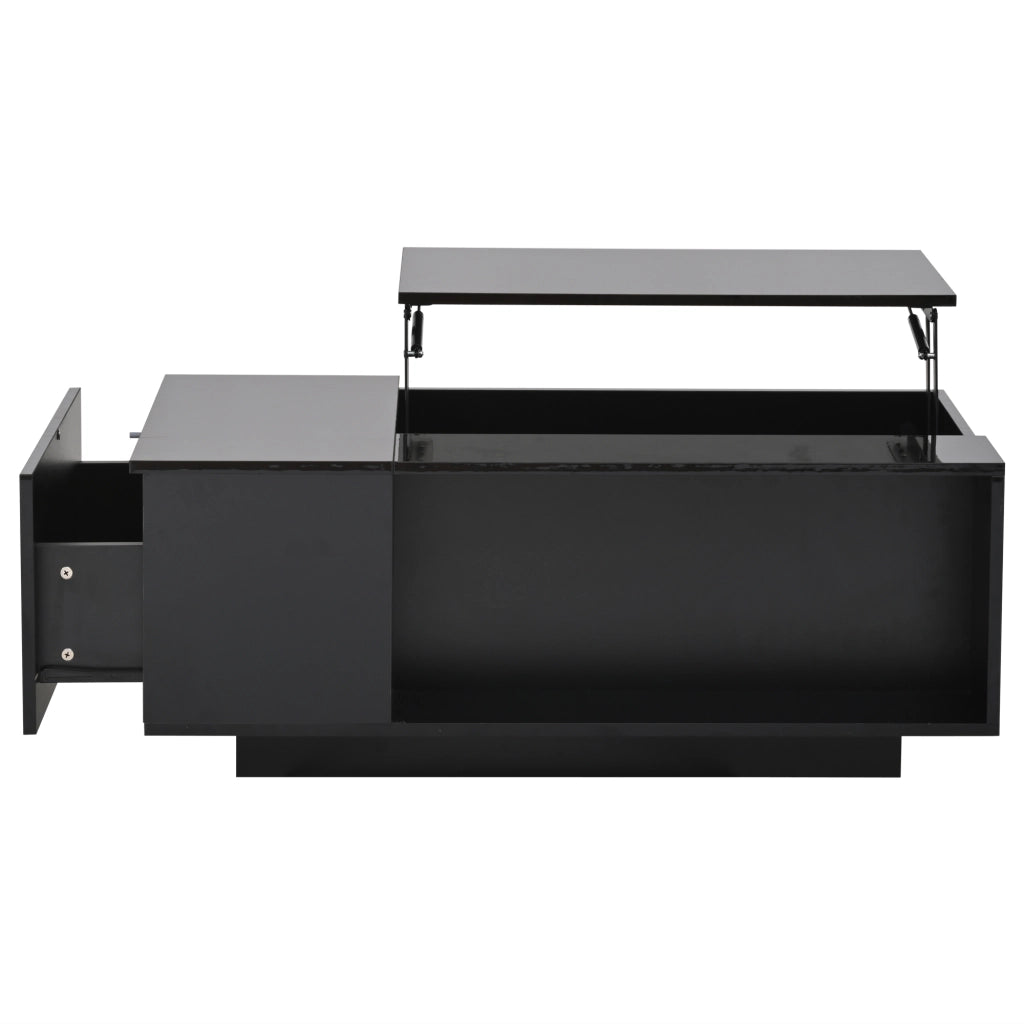 TAVOLO da caffè 100 x 50 x 40 cm nero con piano regolabile, cassetto e LED