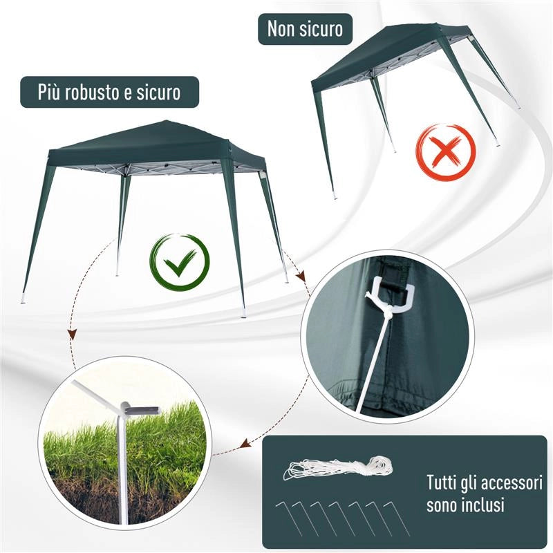 GAZEBO PIEGHEVOLE DA GIARDINO 3 X 3 M ACCIAIO E POLIESTERE VERDE