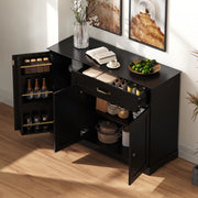 Mobile portascarpe 107x40x84 cm in MDF nero con cassetto, per ingresso e contenimento