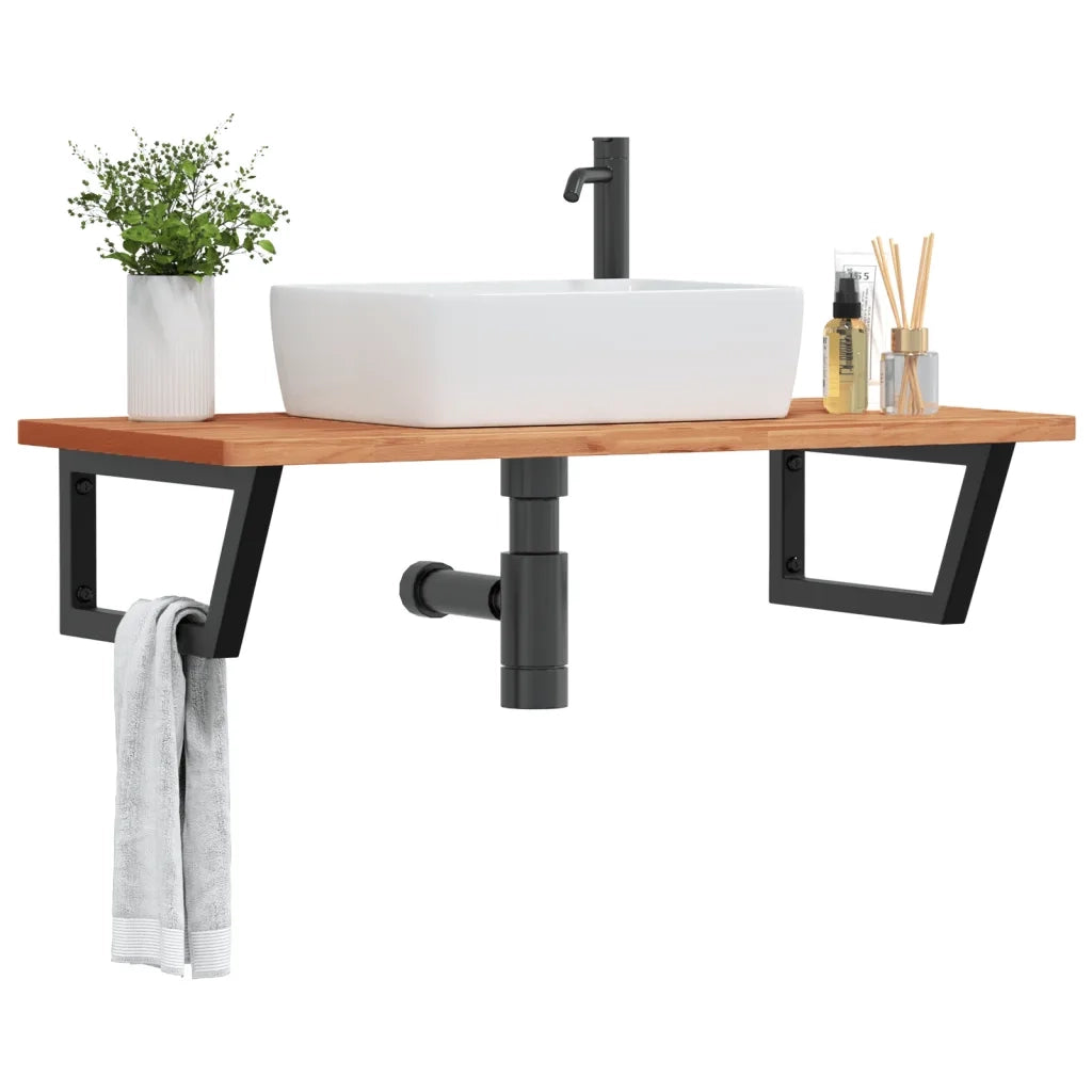 Ripiano a Parete per Lavabo-Mensole a Muro in Acciaio e Massello di Faggio 844763