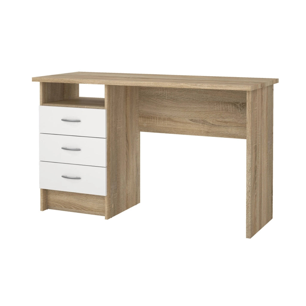 Scrivania lineare con tre Andre, colore rovere bianco, Misure 120 x 72 x 48 cm