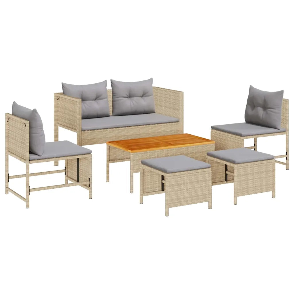 Set Divano da Giardino 6 pz | Set Salotto da Giardino Beige e Grigio Chiaro polyrattan