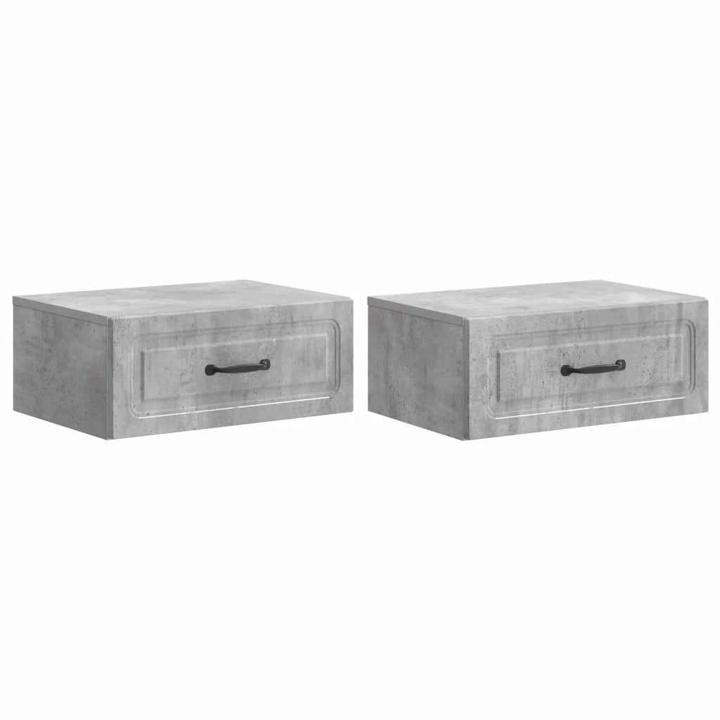 Set di 2 Comodini | Armadio da Notte | Mobiletto da notte a muro con cassetto Grigio Cemento