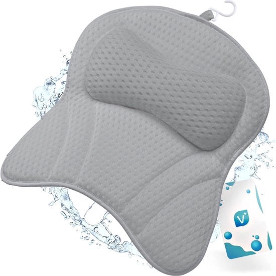 Cuscino per Bagno - Cuscino per Collo e Spalle - Cuscino per Collo e Spalle con Zanzariere - Sostegno Cervico, Collo e Spalle - Cuscino per Bagno con Copertura - Grigio